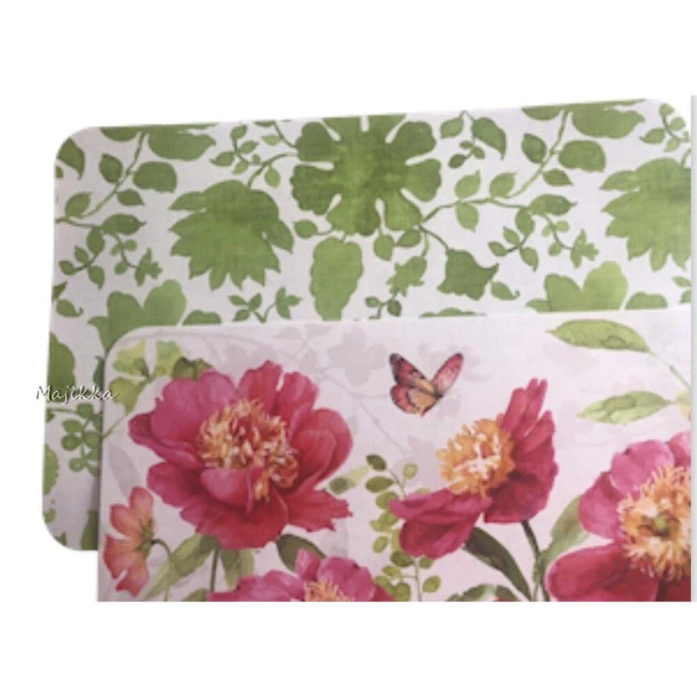 CounterArt Pink Floral Garden Placemats Set of 4 Vinyl Double Sided 17x11